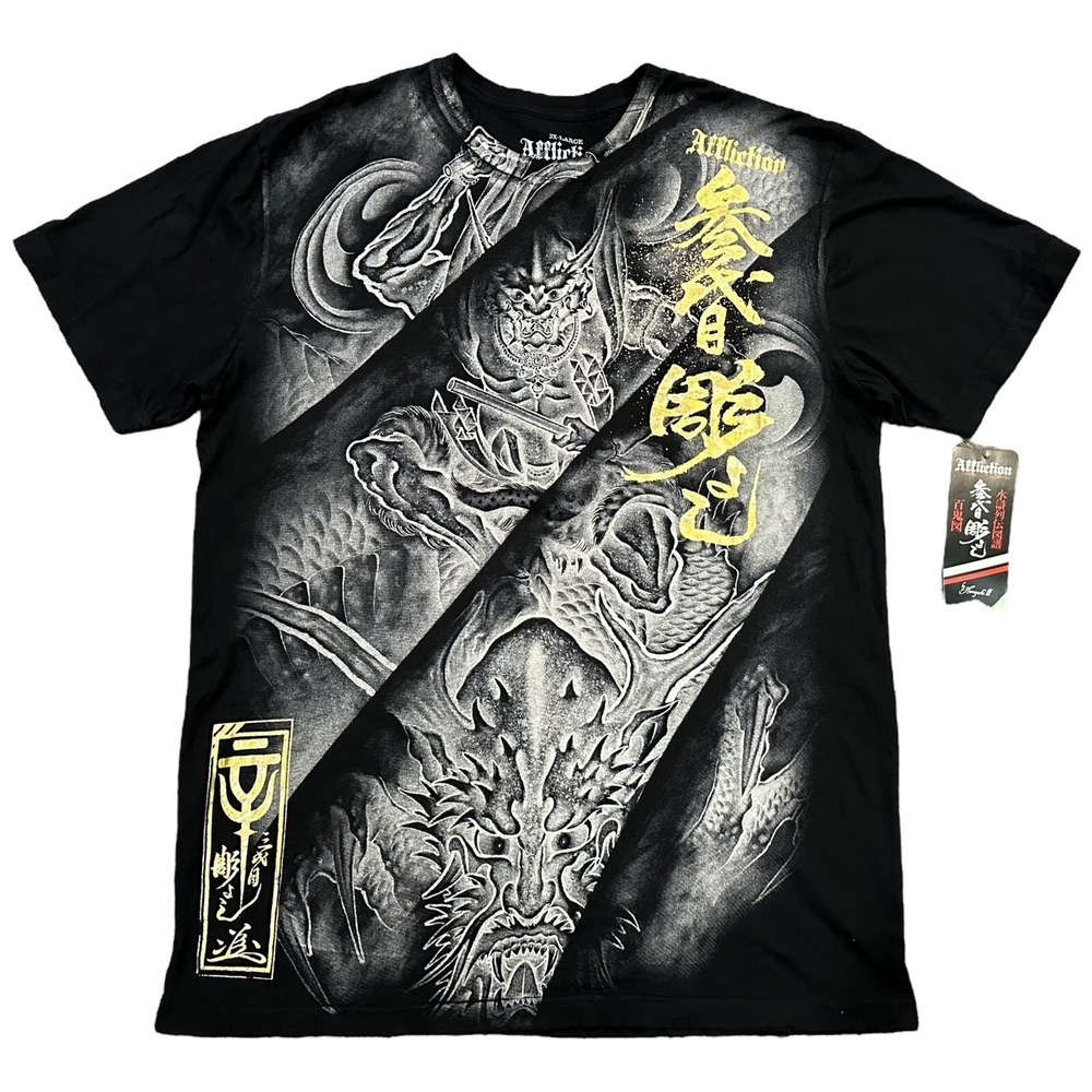 Affliction Heroes & Demons Dragon Samurai Tattoo Warrior Black Mens Shirt READ